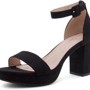 Women Platform Heels Synthetic 3.75 Inch Chunky Block Strappy Open Toe Dress